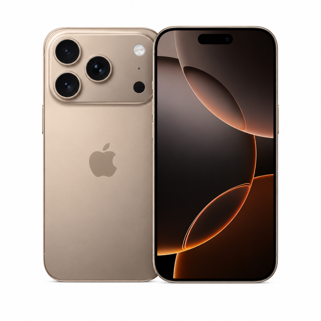 Apple iPhone 17 Pro - titanio desert, vista frontale e posteriore