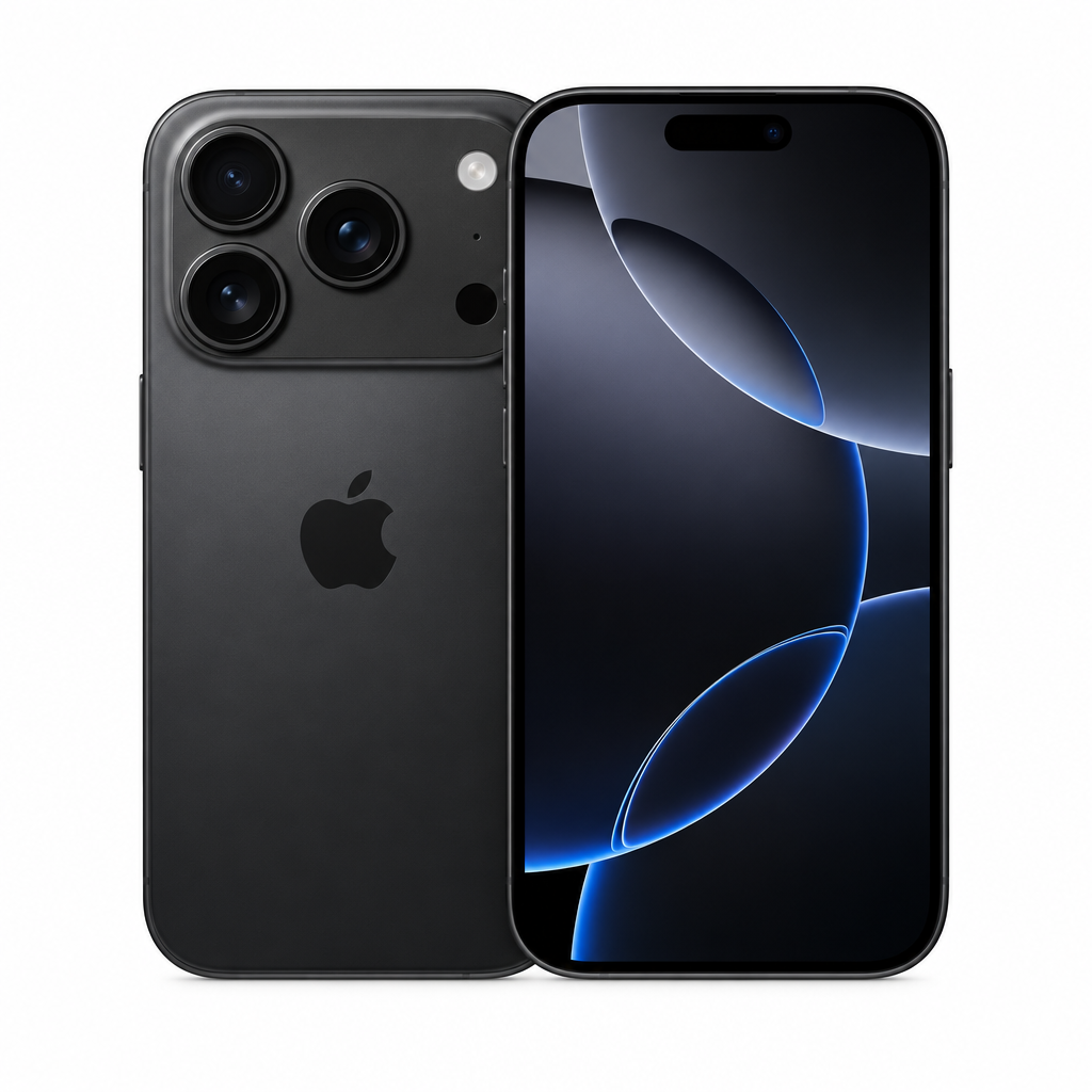 Apple iPhone 18 Pro - titanio nero, vista frontale e posteriore